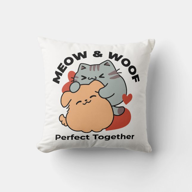 Bekvämt katt och Hund Hug - Meow & Woof Design Kudde (Framsida)