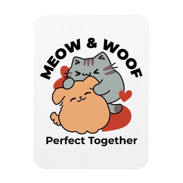 Bekvämt katt och Hund Hug - Meow & Woof Design Magnet (Vertikal)
