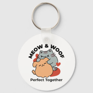 Bekvämt katt och Hund Hug - Meow & Woof Design Nyckelring