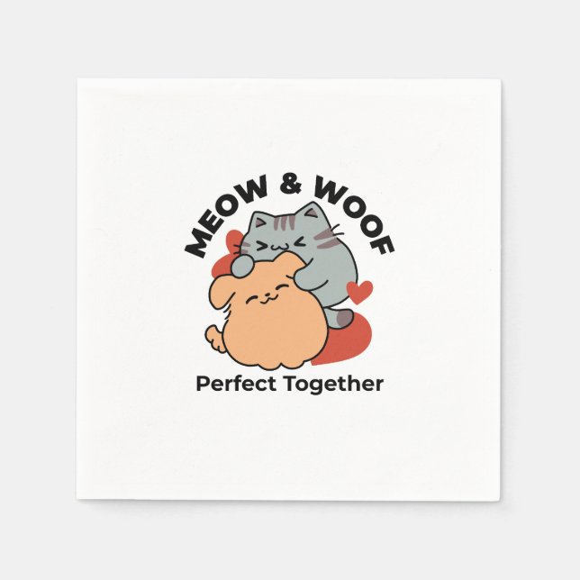 Bekvämt katt och Hund Hug - Meow & Woof Design Pappersservett (Framsidan)