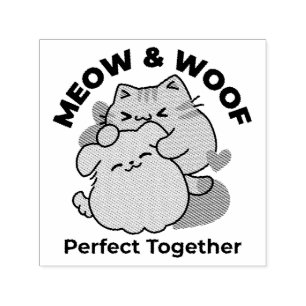 Bekvämt katt och Hund Hug - Meow & Woof Design Självfärgande Stämpel