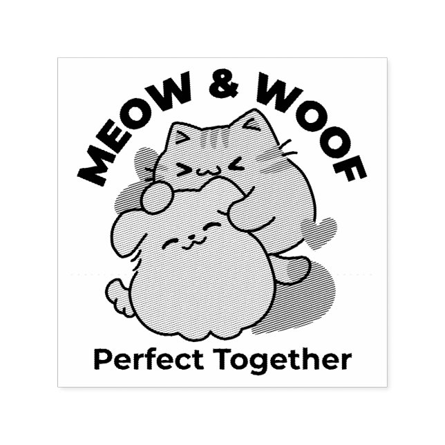 Bekvämt katt och Hund Hug - Meow & Woof Design Självfärgande Stämpel (Design)