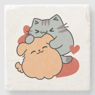 Bekvämt katt och Hund Hug - Meow & Woof Design Stenunderlägg