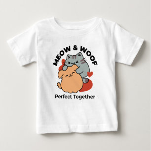 Bekvämt katt och Hund Hug - Meow & Woof Design T Shirt
