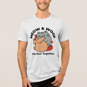 Bekvämt katt och Hund Hug - Meow & Woof Design T Shirt