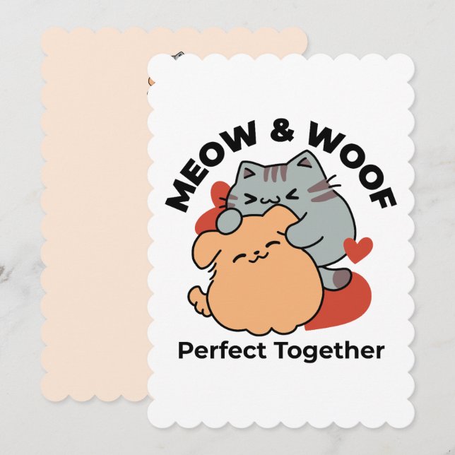 Bekvämt katt och Hund Hug - Meow & Woof Design Tack Kort (Fram/baksida)