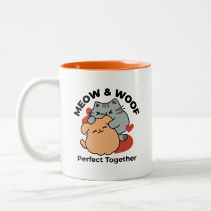 Bekvämt katt och Hund Hug - Meow & Woof Design Två-Tonad Mugg