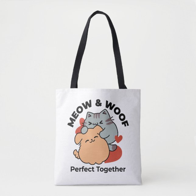 Bekvämt katt och Hund Hug - Meow & Woof Design Tygkasse (Framsida)