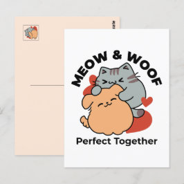 Bekvämt katt och Hund Hug - Meow & Woof Design Vykort