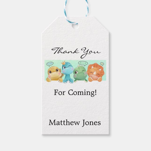 Bekvämt litet Dinosaur Baby Shower Tack Presentetikett (Framsidan)