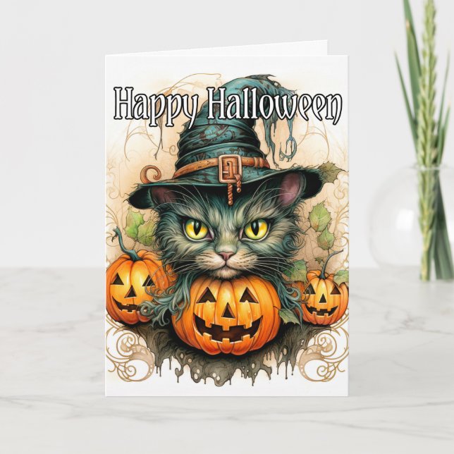 Bekvämt Little Kattunge Witch | HAPPY HALLOWEEN Kort (Framsida)