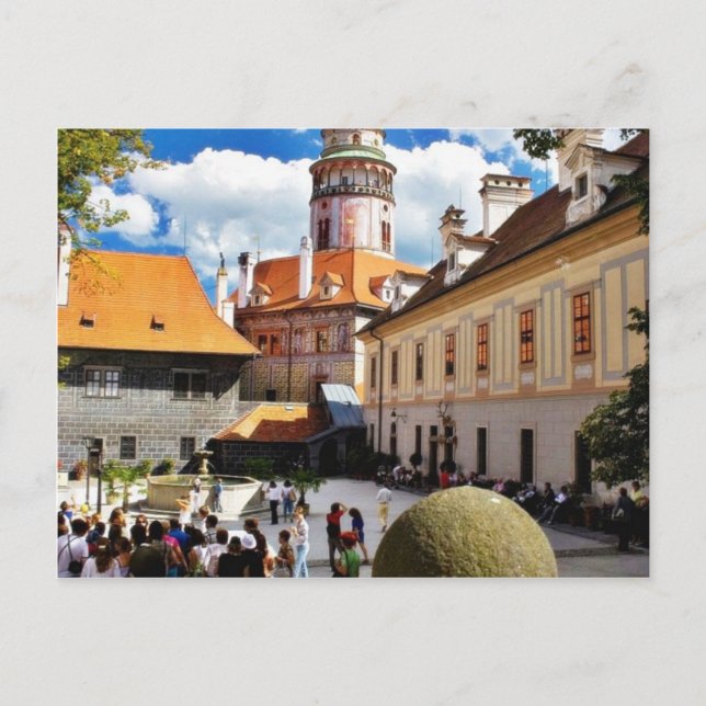 Bekvämt målad Torn i Cesky Krumlov Town Vykort (Framsida)