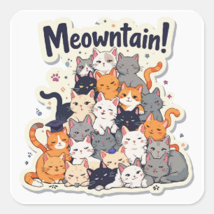 Bekvämt "Meowntain" Funny Cat Stack Fyrkantigt Klistermärke
