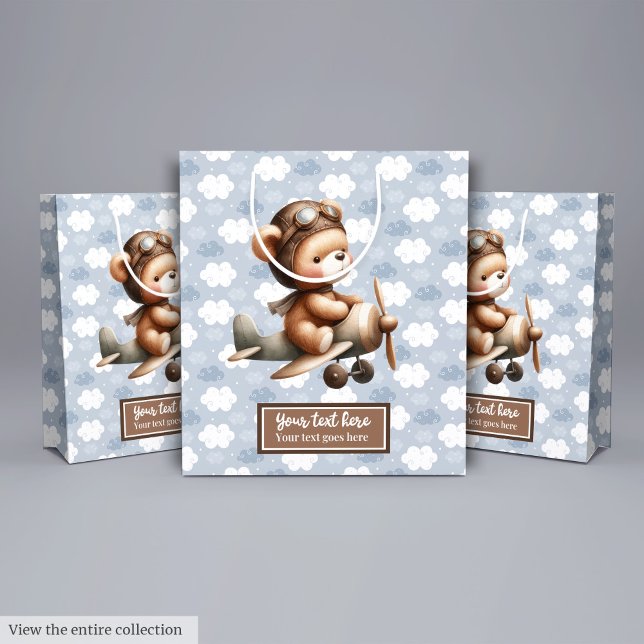 Bekvämt nalle-dockduschpåse (Personalized Teddy Bear Pilot Baby Shower Gift Bag)