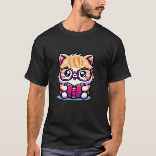 Bekvämt persiskt katt Bok med läs- och glasläsglas T Shirt