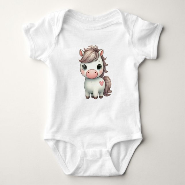 Bekvämt Pony med Heart Baby Bodydräkt T Shirt (Framsida)