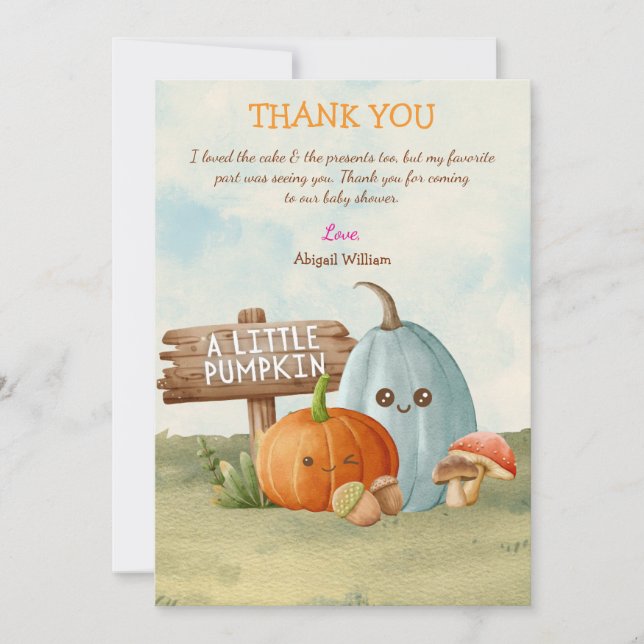 Bekvämt Pumpkin Baby Shower - tack för dina kort (Framsida)