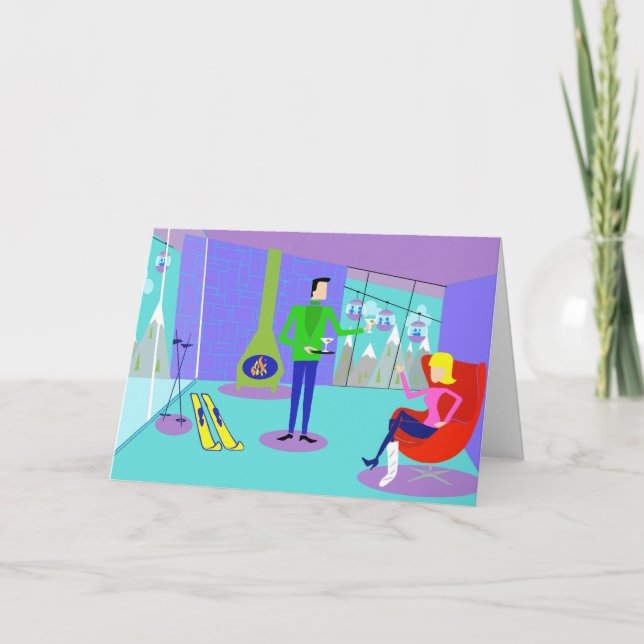 Bekvämt Retro Ski-hälsningskort Kort (Framsida)