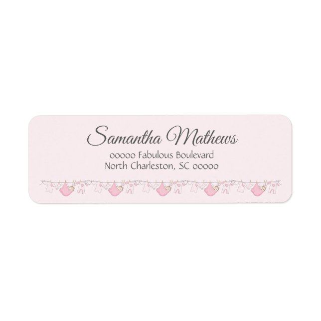 Bekvämt Rosa & Grått Flicka Shower Coordinating Returadress Etikett (Framsidan)