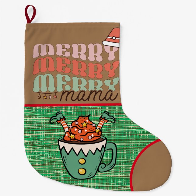 Bekvämt Rustic lustigt Elf God jul Grönt Stor Julstrumpa (Framsidan)