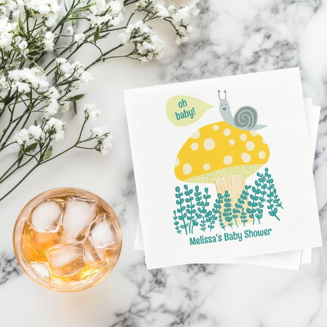 Bekvämt Snigel Mushroom Cute Butterfly Baby Shower Pappersservett (Adorable Snail Mushroom Cute Butterfly Baby Shower Napkins
)