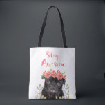 Bekvämt stanna Fantastisk Pug Watercolor Krona Tygkasse<br><div class="desc">Den här fina designen innehåller söt svart pug och vattenfärgad blomma och botaniskt inslag. Underbar design för den söta tonen</div>