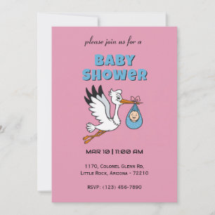 Bekvämt stork som levererar ett babyvykort för Bab Inbjudningar