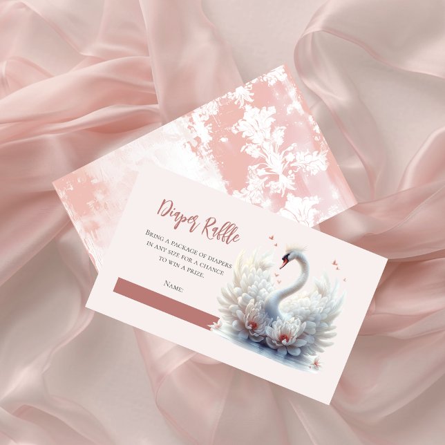 Bekvämt Svan Blommigt Baby Shower Diaper Raffle Tilläggskort (Beautiful Swan Floral Girl Baby Shower Diaper Raffle Enclosure Card)