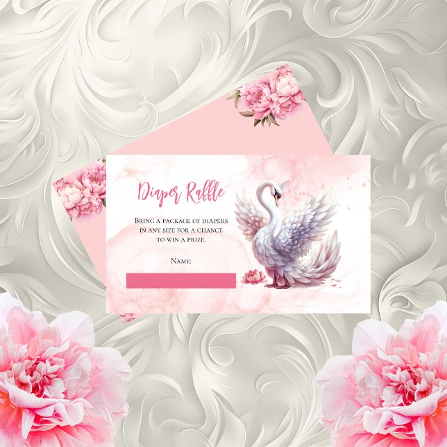 Bekvämt Svan Blommigt Baby Shower Diaper Raffle Tilläggskort (Beautiful Swan Floral Baby Shower "Diaper Raffle" Enclosure Card Insert)