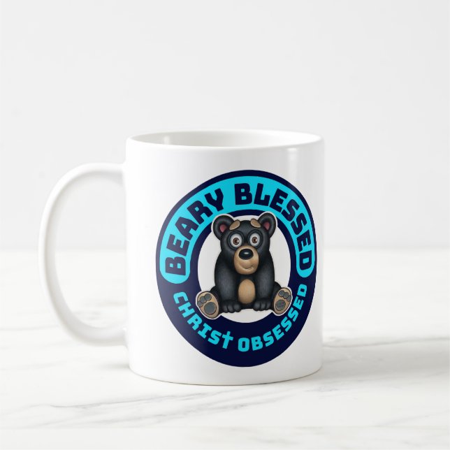 Bekvämt svart björn, Beary Blsed Kristus besatt Kaffemugg (Vänster)