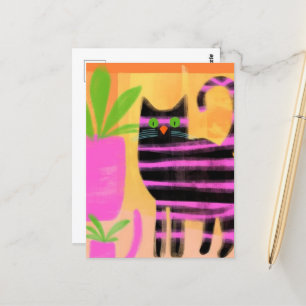 Bekvämt svart katt med Rosa Rand Vykort