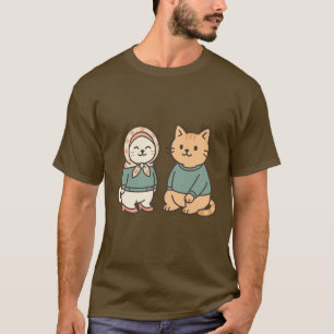 "Bekvämt Tecknad Kattpar i Mysiga konturer" T Shirt