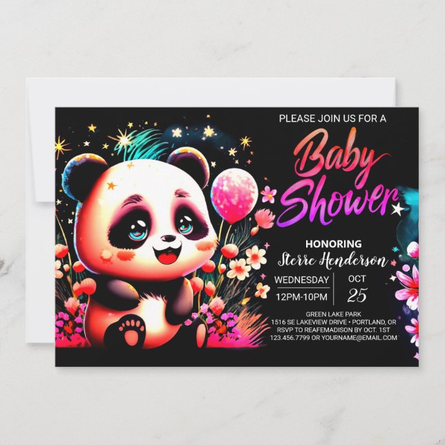 Bekvämt Watercolor Panda har Baby Shower Inbjudningar (Framsida)