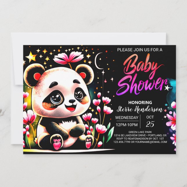 Bekvämt Watercolor Panda har Baby Shower Inbjudningar (Framsida)