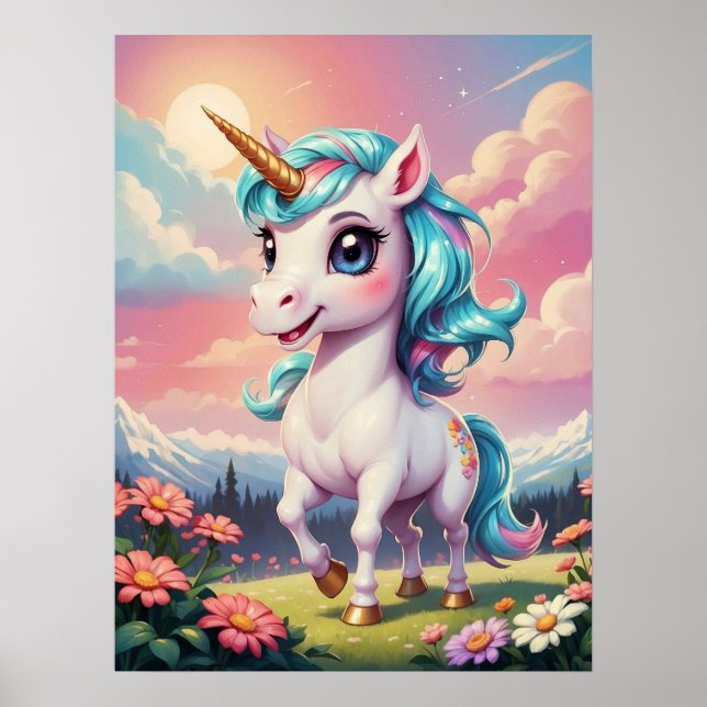 Bekvämt Whimsique Unicorn i Garden Poster (Framsidan)