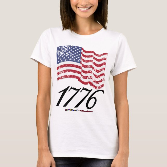Bekymrad amerikanska flaggan 1776 t-shirt (Framsida)