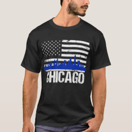 Bekymrad amerikanska flaggan för Chicago horisont T Shirt