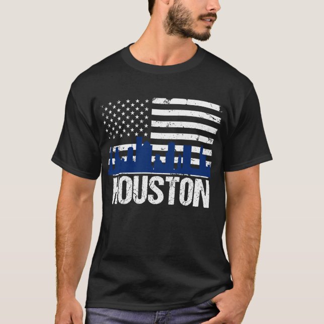 Bekymrad amerikanska flaggan för Houston Texas T Shirt (Framsida)