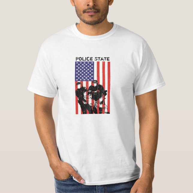 Bekymrad amerikanska flagganpolisstat t-shirt (Framsida)