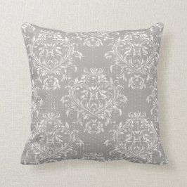 Bekymrad damastast dekorativ kudde - grått/grå