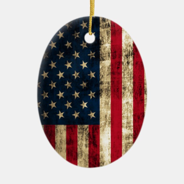 Bekymrad Grungeamerikanska flaggan Julgransprydnad Keramik (Framsidan)