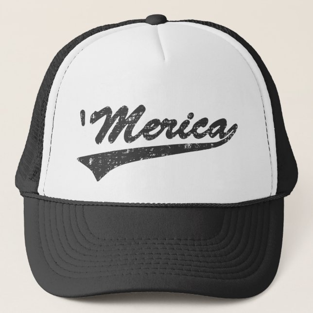 Bekymrad 'MERICA-Swooshtruckerkeps (svarten) Truckerkeps (Framsida)