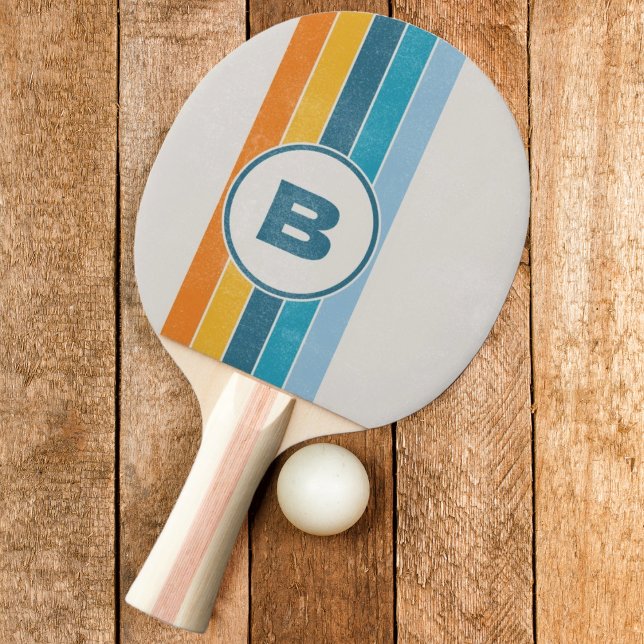Bekymrad Retro Regnbåge Mörk med Initialer Pingisracket (Skapare uppladdad)