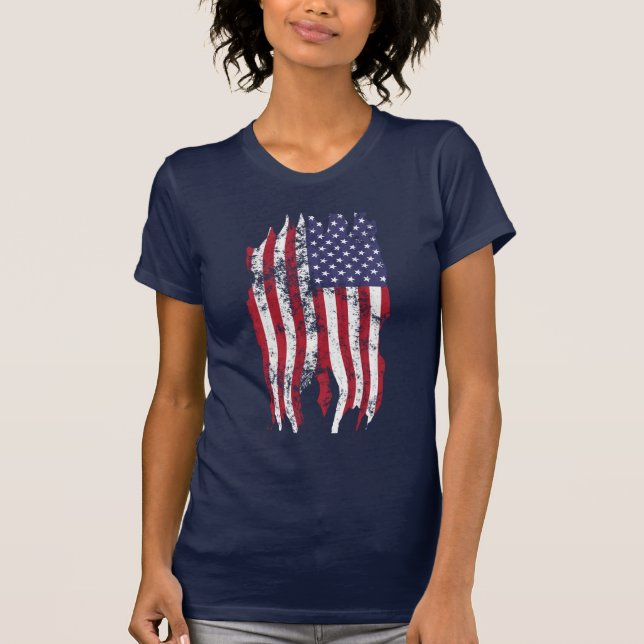 Bekymrad söndersliten amerikanska flagganT-tröja T-shirt (Framsida)