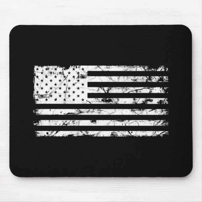 Bekymrad svartvit amerikanska flaggan Mousepad Musmatta (Framsidan)