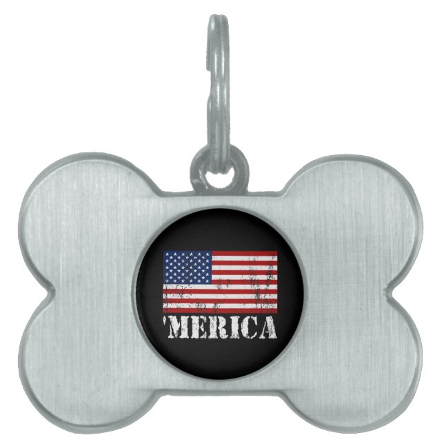 Bekymrad U.S.-flagga 'MERICA ID-bricka Husdjur (Framsidan)