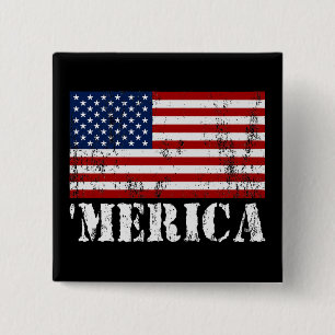Bekymrad U.S.-flagga 'MERICA Knapp