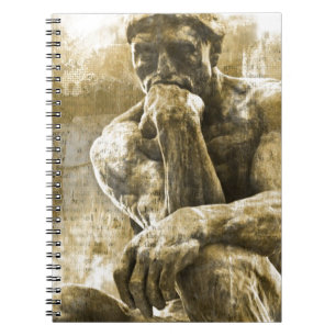 Bekymrat brons statyn Auguste Rodin tänkaren Anteckningsbok Med Spiral