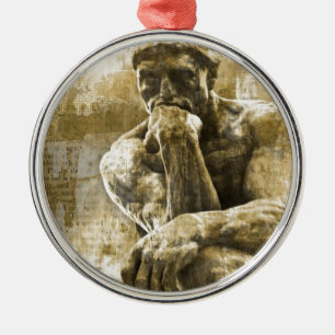 Bekymrat brons statyn Auguste Rodin tänkaren Julgransprydnad Metall