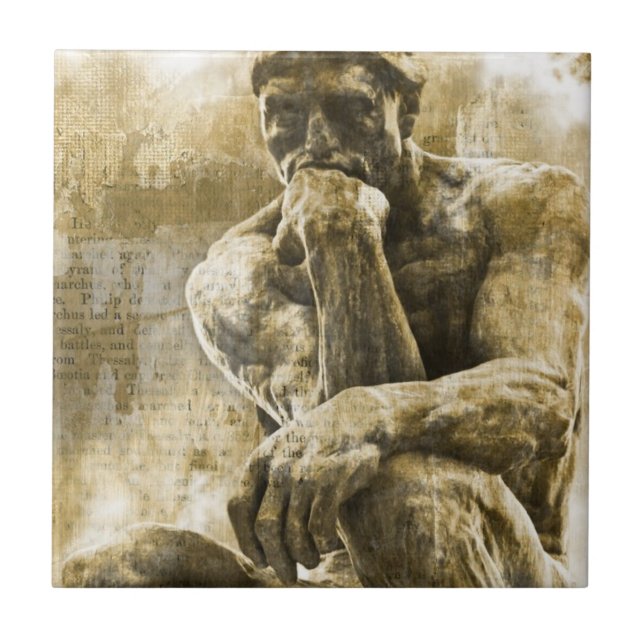 Bekymrat brons statyn Auguste Rodin tänkaren Kakelplatta (Framsidan)